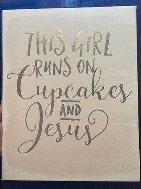 "This Girl Runs on Cupcakes and Jesus" Pink & Gold Wall Art